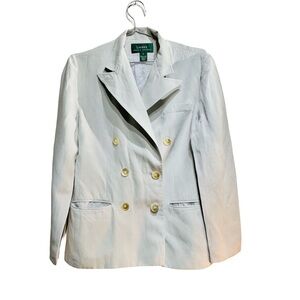 Ralph Lauren Double-Breasted White Blazer with Gold Buttons Size 6